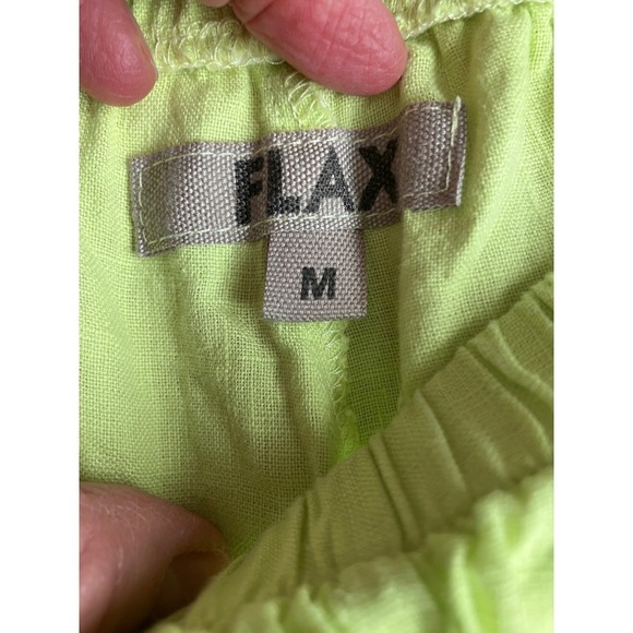 FLAX Linen Cropped Wide Leg Pants Women Size M Lime Green Elastic Waist - Picture 3 of 8